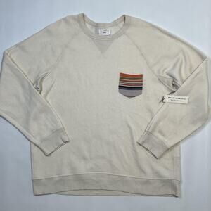 Sol Angeles Sweater Mens 2XL Beige Pullover Striped Pocket Crewneck Made USA